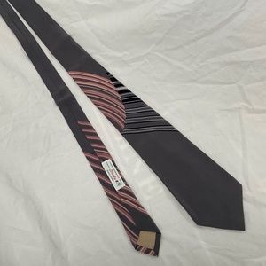 Vintage X'Andrini Silk Skinny Tie in Grey, Pink and Black Abstract Stripes
